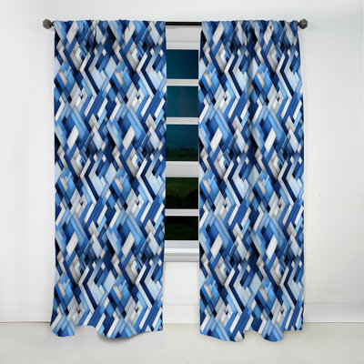 Deep Cobalt Blue Symmetry Cubes II - Abstract Curtain - Blackout Geometric Curtain - 1 Panels