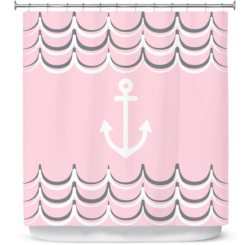 Rideau de douche simple anchor waves, Bleu / Jaune