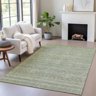 Machine Washable Indoor/Outdoor Xhevrie Sage Rug