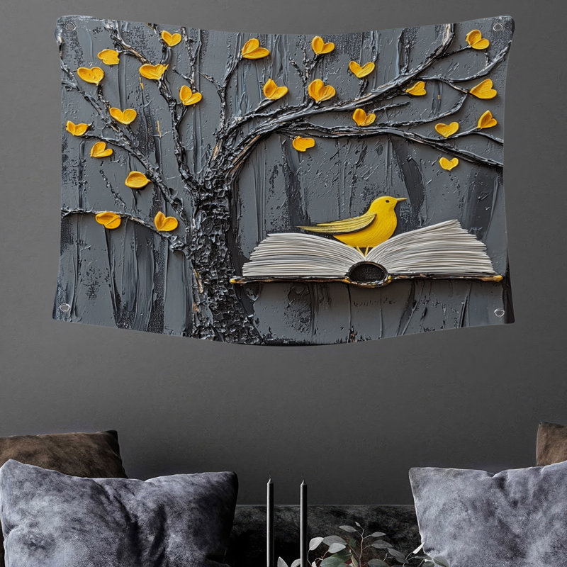 Bird And Book Wall Tapestry -  Surreal Wall Decor, 50" H x 60" W