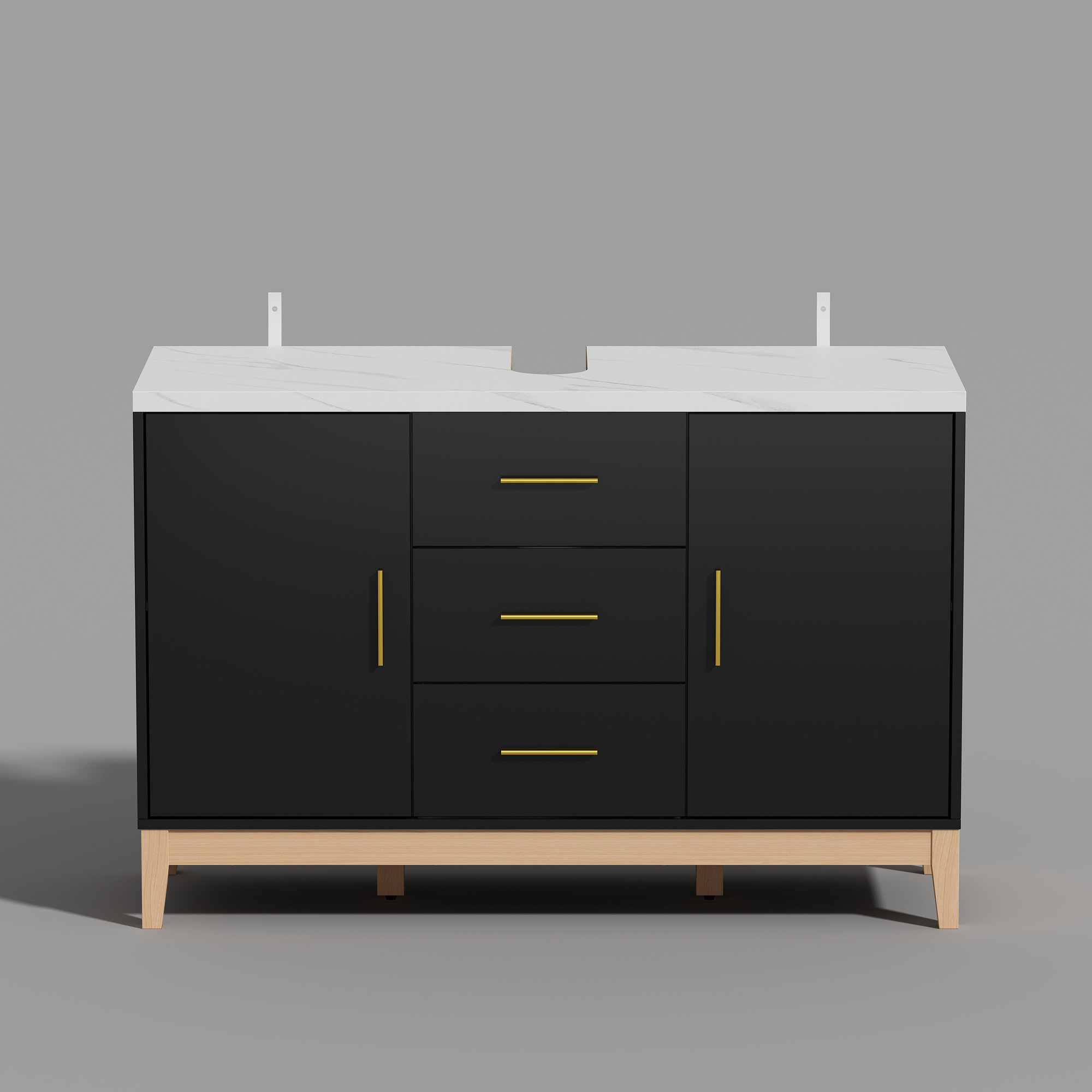 MoonQuake 47.2'' Single Bathroom Vanity Base Only in Black/Natural ...