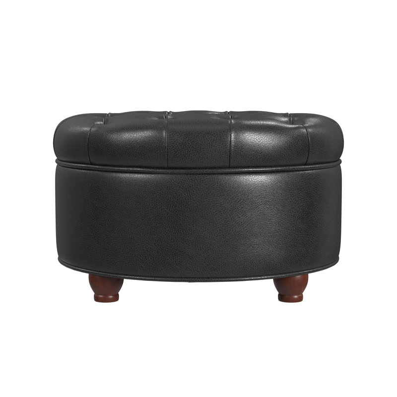 Lona Faux Leather Ottoman, Lona Black Faux Leather 