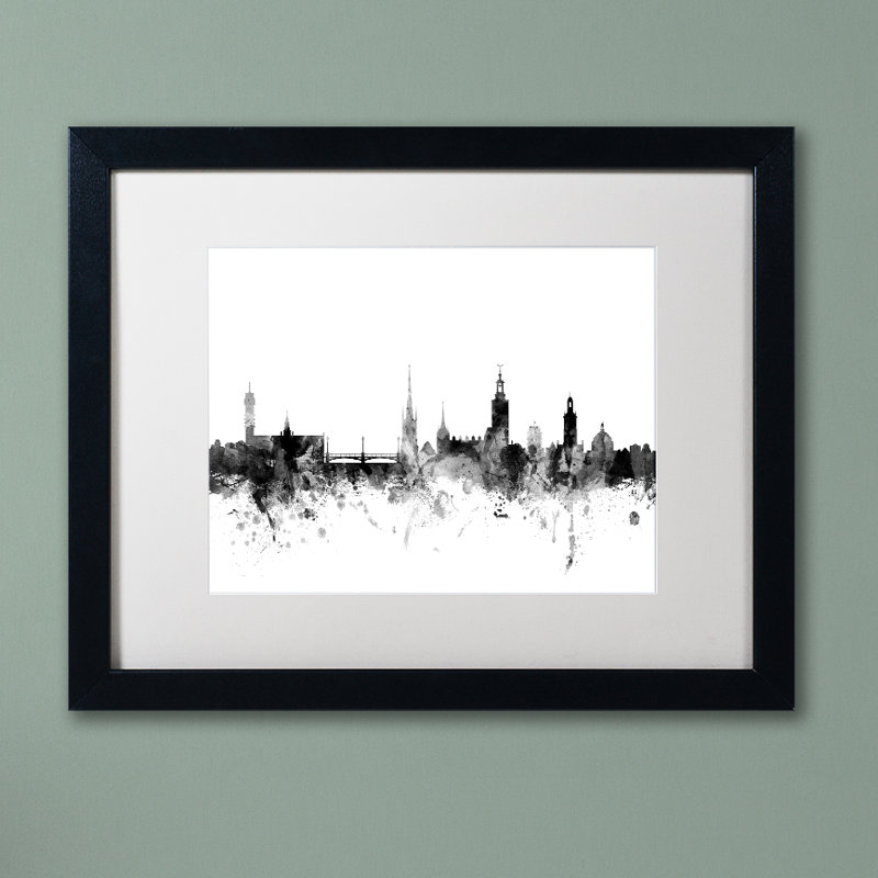 « stockholm suède horizon b&w », impression encadrée, H 16 po x l 20 po x P 0,5 po, Blanc