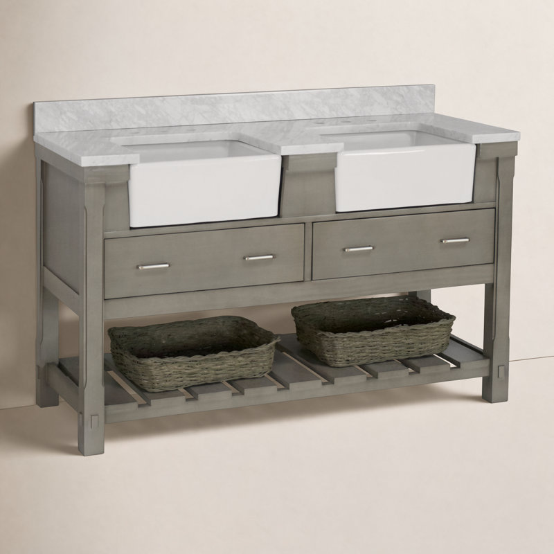 Hitton 60'' Double Bathroom Vanity with Top, Weathered Gray, Engineered Carrara