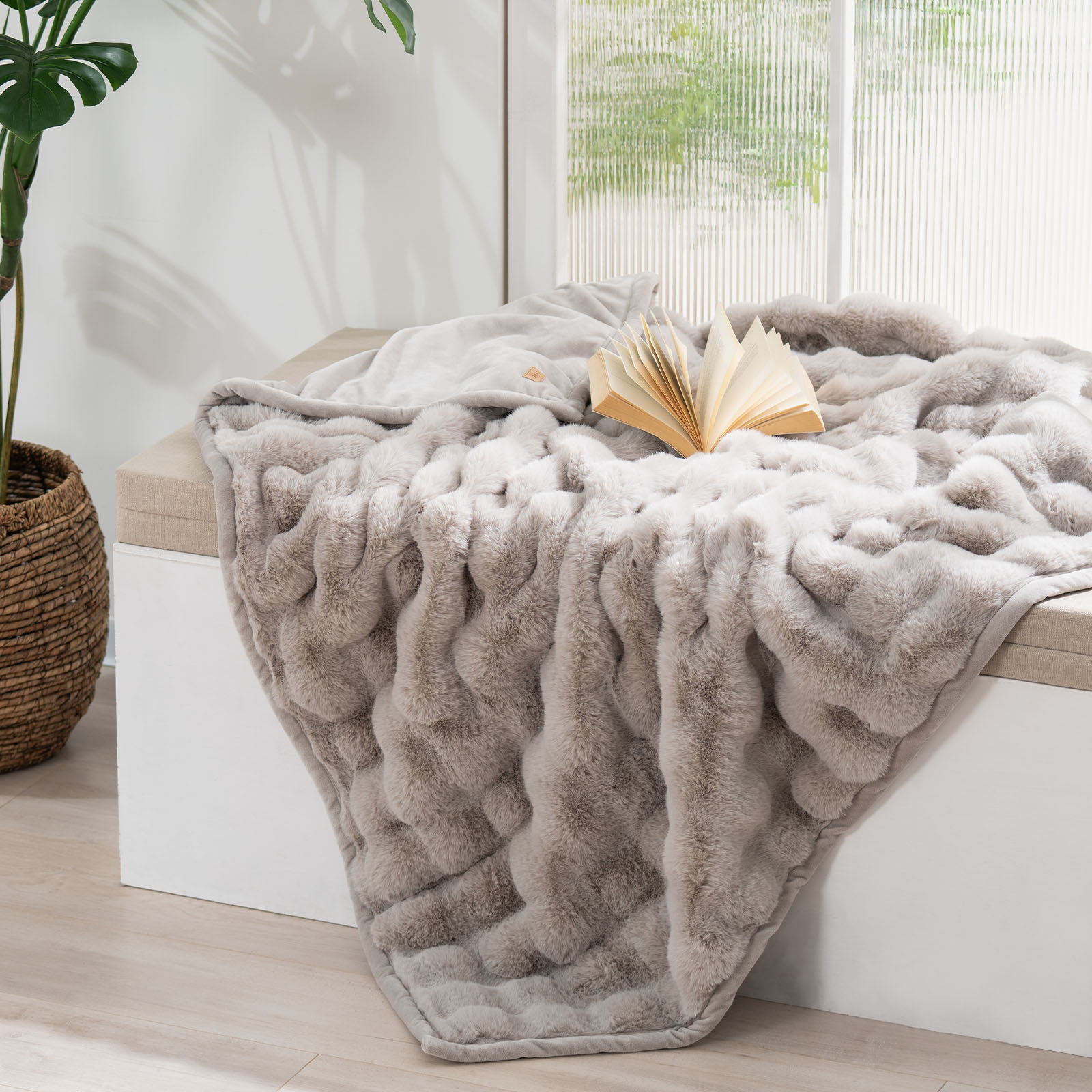 Ridgeline Faux Fur Throw Blanket, Taupe, 80" L x 60" W