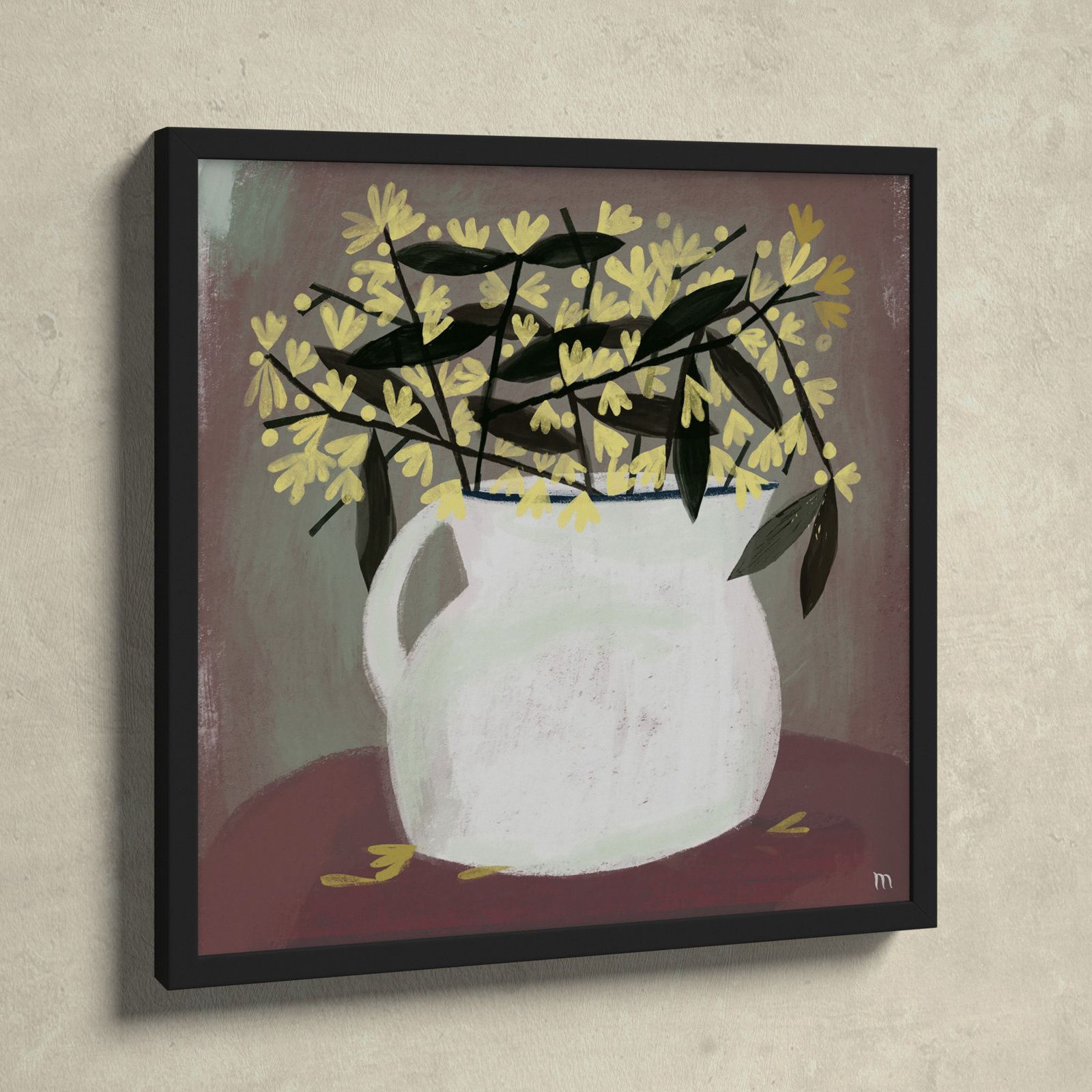 Juliane "Calycanthus" Painting, Black, 16" H x 16" W x 1.25" D