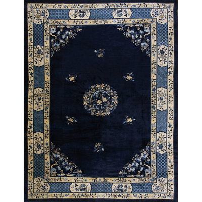 Chinese Rectangle 1900s Blue Knotted - Peking Antique Wool Room Size Rug