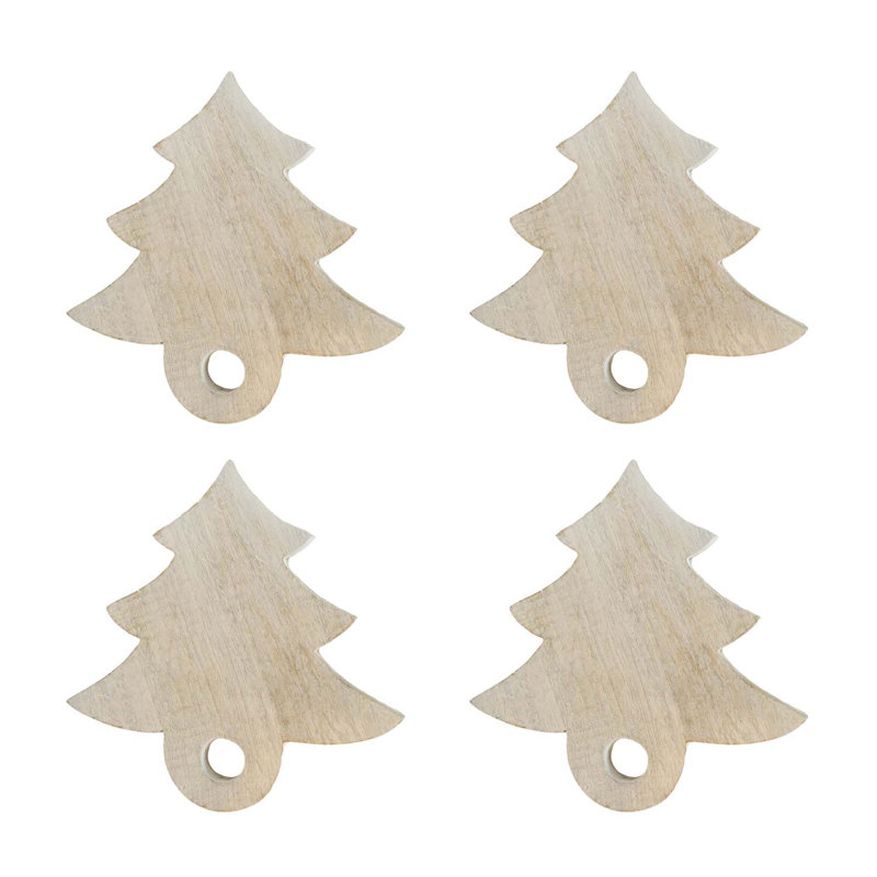 Foreside Home & Garden Set of 4 Tree Boards Whitewash Wood with Leather Tie
