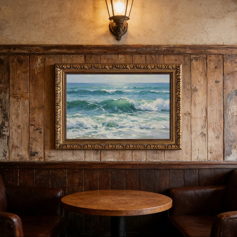 Cadre mural vintage orné représentant des vagues déferlantes – Cadre décoratif doré pour œuvres d'art., L 16 po x l 24 po