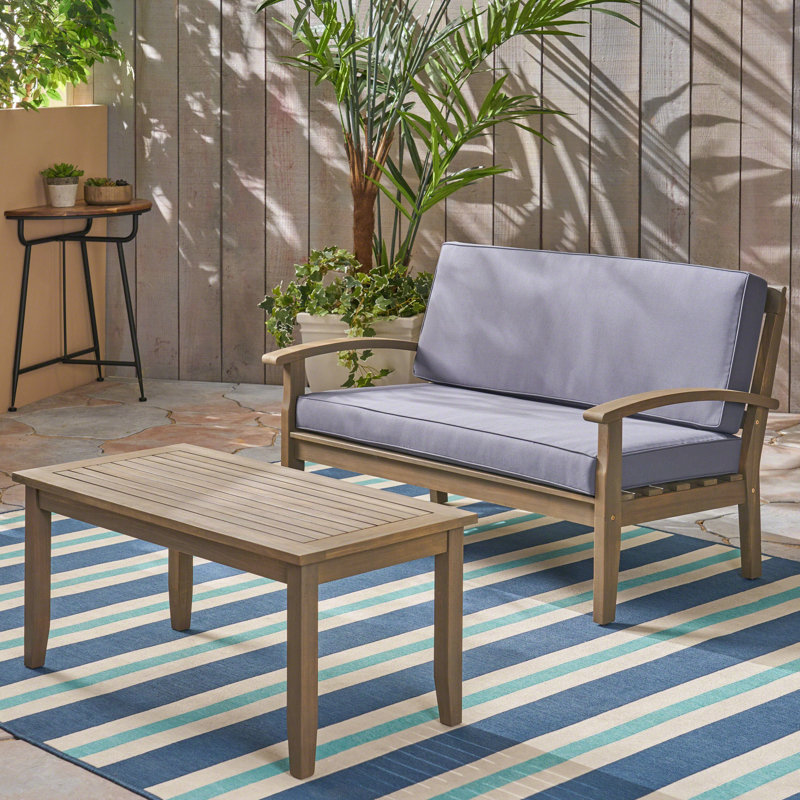 Barrentine Acacia 2 - Person Patio Conversation Set with Cushions, Gray Frame / Dark Gray Cushion