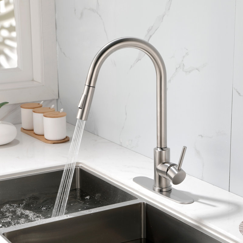 Kitchen Faucet With Pull Down Sprayer, Brushed Nickel