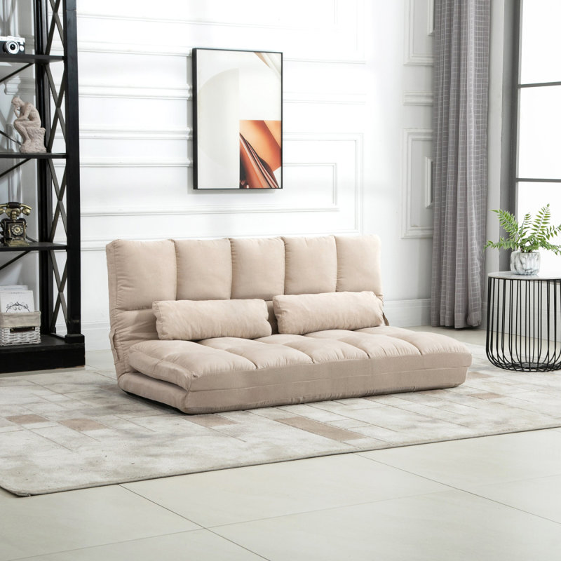 HOMCOM Convertible Floor Sofa Chair, Folding Couch Bed, Guest Chaise Lounge With 2 Pillows, Adjustable Backrest And Headrest, 51.25" L