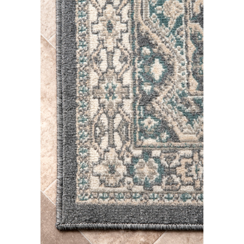 Joslyn Traditional Tiled Performance Gray/Blue Rug, Rectangle 9' x 12'