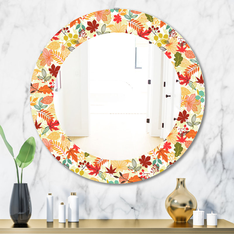 Stylized Autumn Leaves Traditional Accent Mirror, 23.6" H x 23.6" W