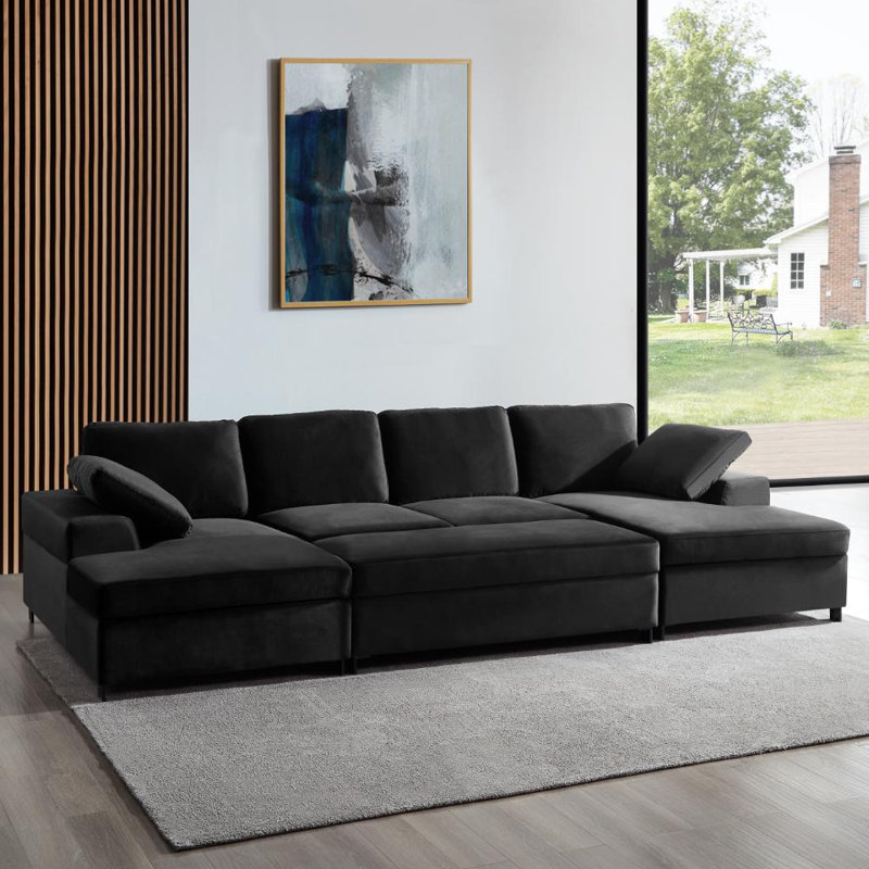 Berdena 5 Seater Corner Sofa , Black Velvet