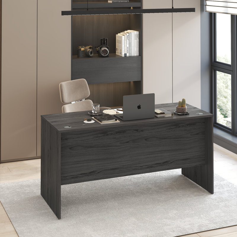 Furinno ROGER Office Desk, 60 Inch Executive Desk, Computer Desk, with Desk Cord Grommet, For Home Study, Office, Modern Walnut