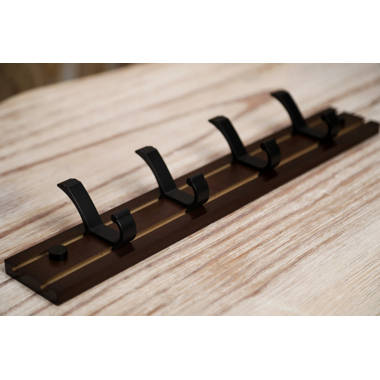 DecMode Wood Industrial Wall Black/Brown Hook Rack 24W x 6H with Wooden  Panel Board 