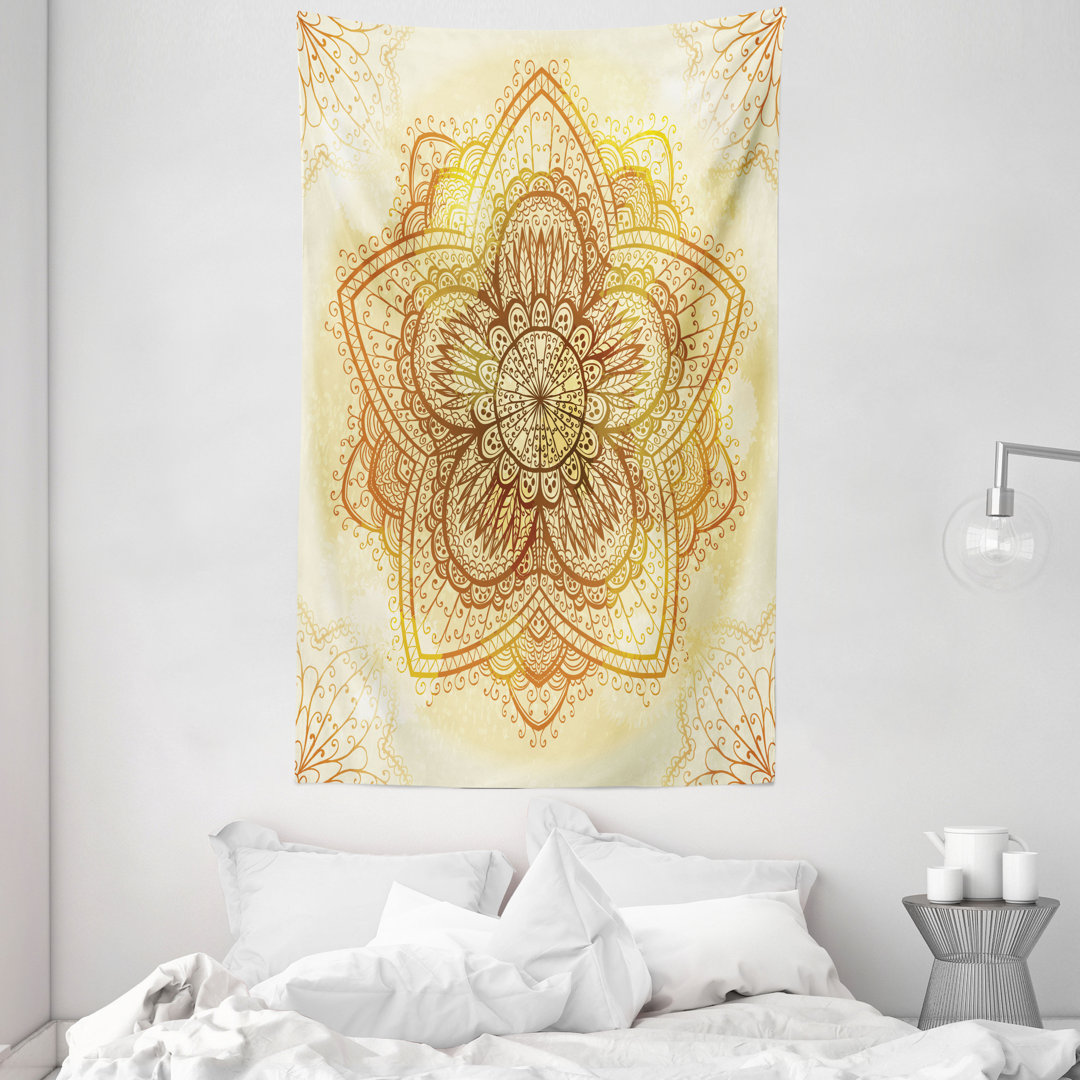 Wandteppich, alte Mandala, orientalisch, Dark Orange Pale Yellow