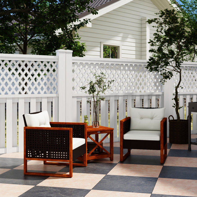 Outsunny 3 Pieces Patio Bistro Set Wooden With Cushions