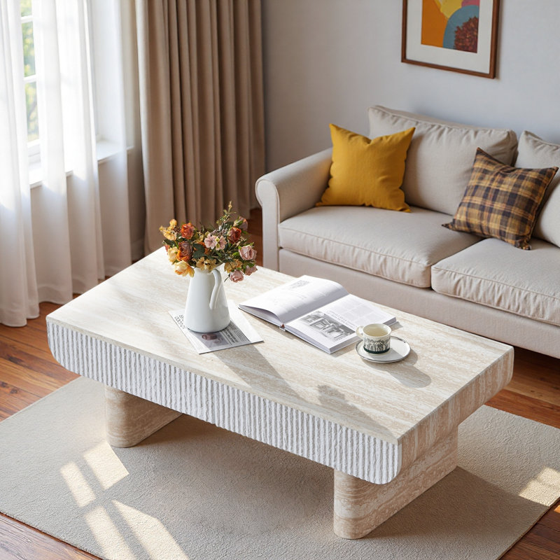 Table basse moderne avec 2 tiroirs cannelés