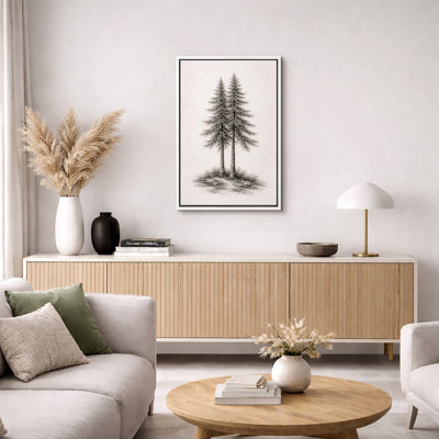 Minimalist Tree Sketch Botanical Artwork, Black White Nature Line Drawing Pictures, Framed Canvas Giclee Print Wall Art
