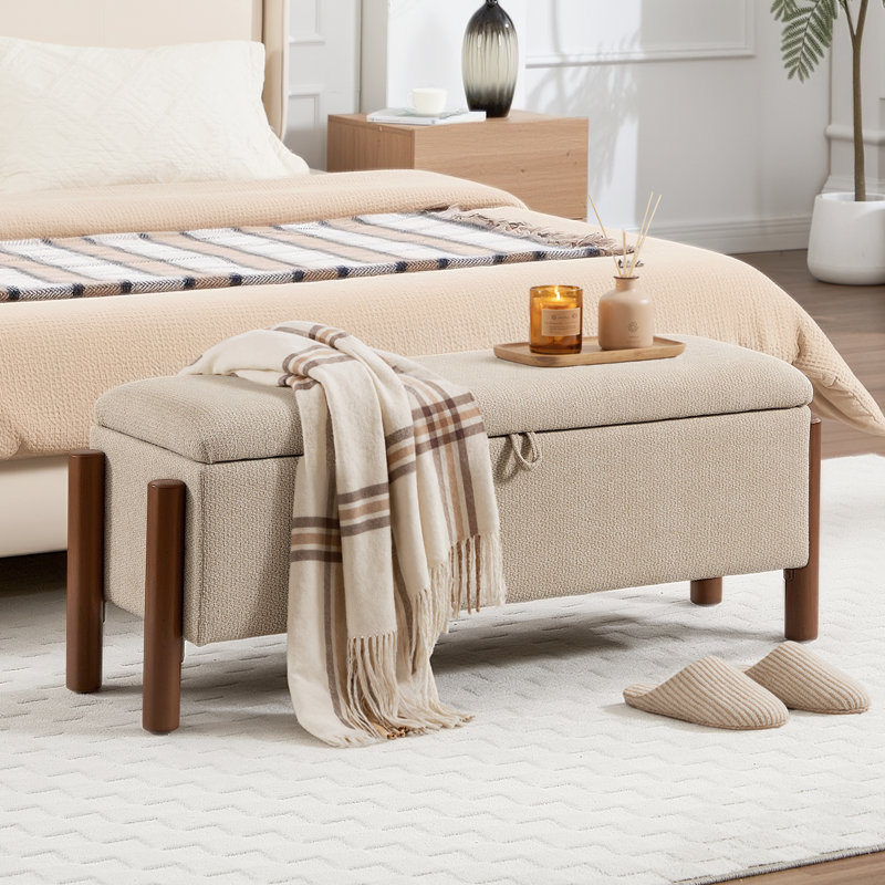 47'' Modern Storage Ottoman Benches with Walnut Wood Legs, Khaki