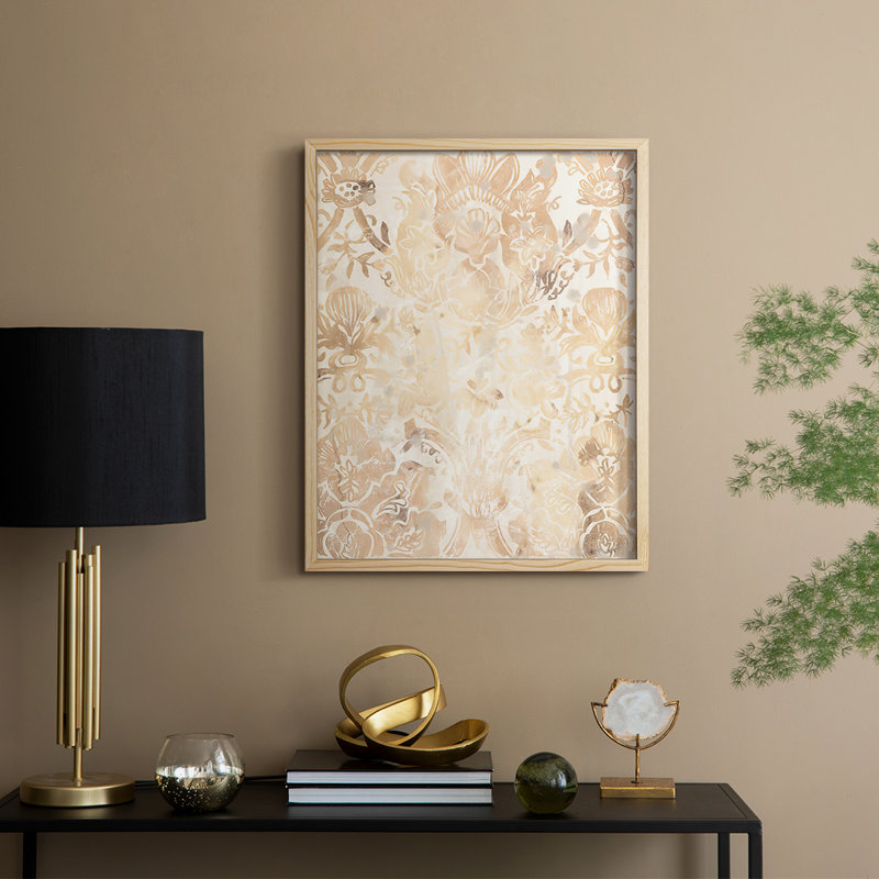 Reproduction encadrée noyer damassé III - bois massif, H 11 po x l 9 po