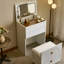 Bureau de coiffeuse 3 en 1, ensemble de coiffeuse avec miroir et 3 tiroirs, petite coiffeuse avec tabouret rembourré et prise de courant, coiffeuse compacte, coiffeuse
