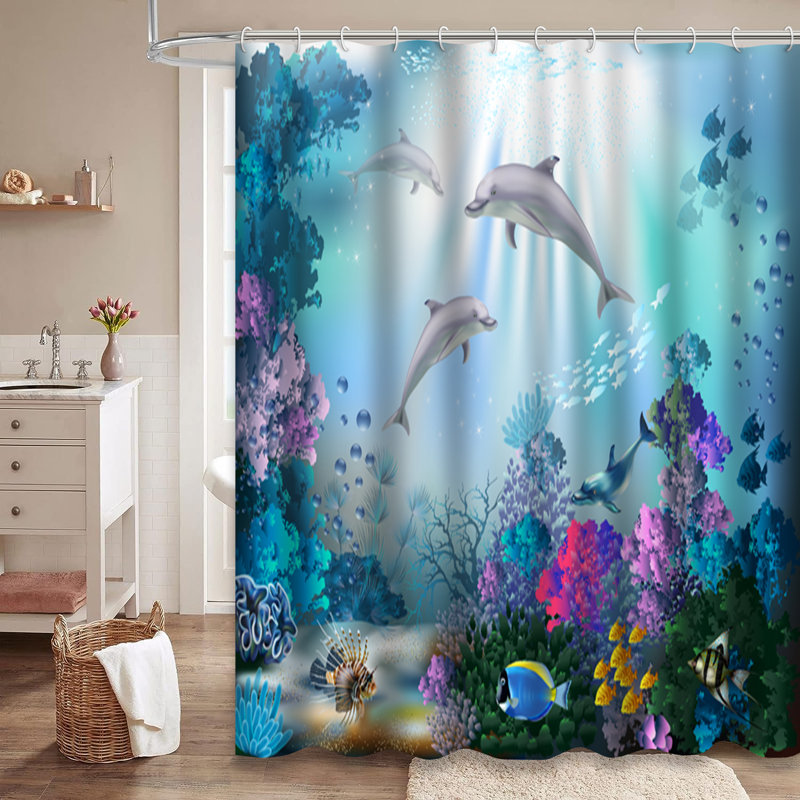 Rideau de douche avec 12 crochets Underwater World Dolphins Plants Fish, L 72 po x l 72 po