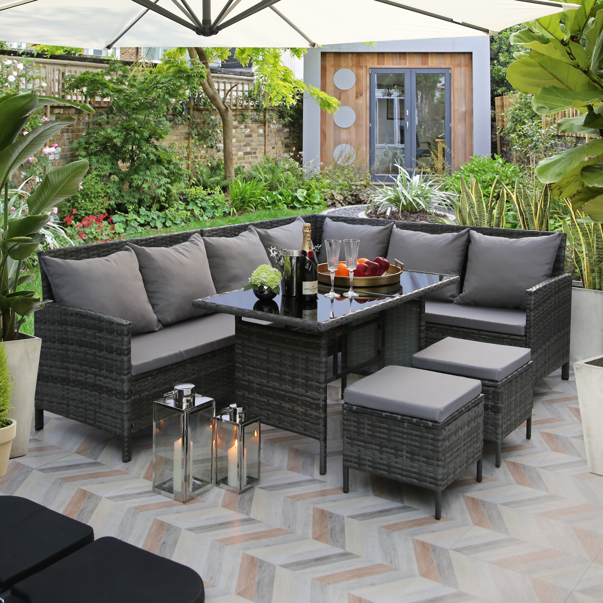 Rosalind Wheeler Kissner 7 - Person Outdoor Seating Group with Cushions ...