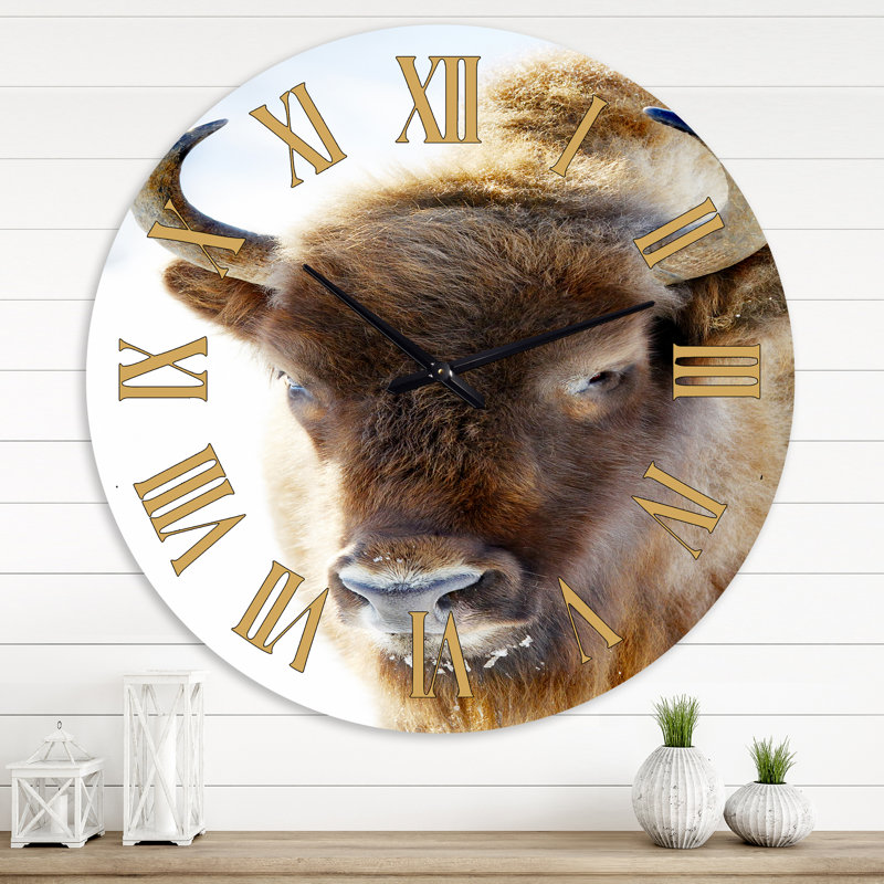 Portrait de bison sauvage - horloge murale de ferme, Surdimensionné