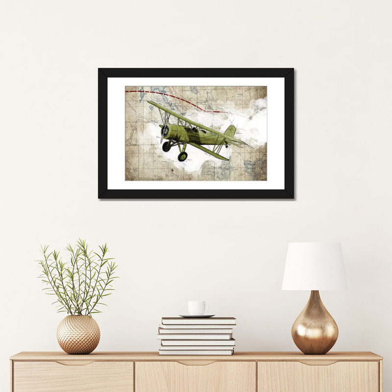 «Biplane II», impression sur toile, H 16 po x l 24 po x P 1 po, Papier d'art encadré noir, Blanc