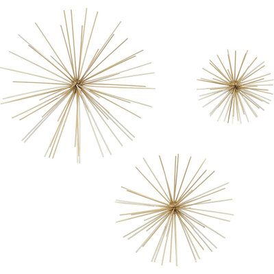  Metal Starburst Home Wall Decor 3d Long Spike Wall Sculpture, Set Of 3 Wall Art 6", 9", 12"w, Gold
