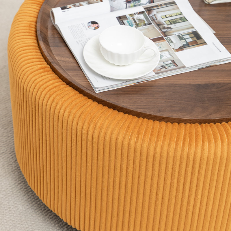 Pietsch Round Coffee Table with Storage, Yellow Corduroy