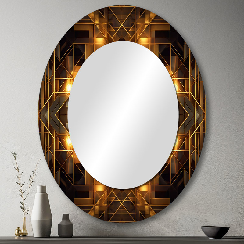 Miroir mural ovale sur fond doré, 43 po x 33 po