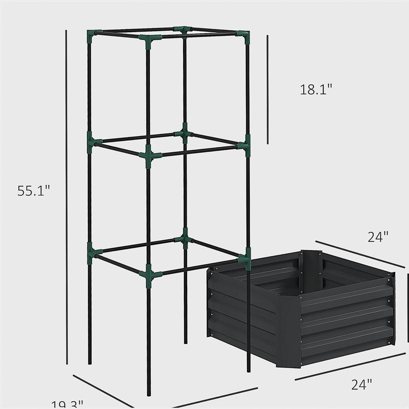 Raised Garden Bed,Garden Bed,Galvanized Planter Box with Cage for Climbing Vines, Dark Gray