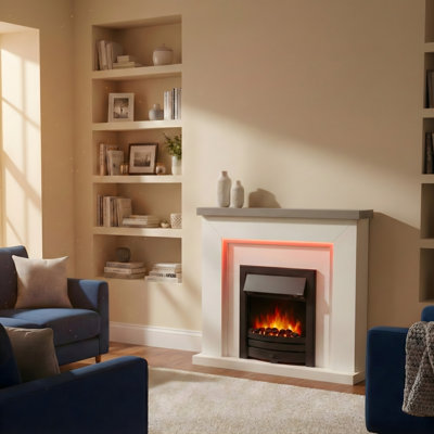 Castleton Fires & Fireplaces 110 cm W White Chrome Electric Fireplace with 6824.28 BTU