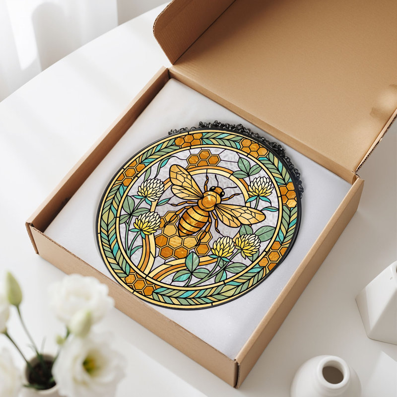 Panneau de vitrail en nid d'abeille abeille ， 7,8 H, H 7,8 po