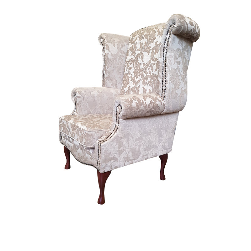 Clardy Upholstered Wingback Chair, Mahogany, Fortuna Honey Pattern