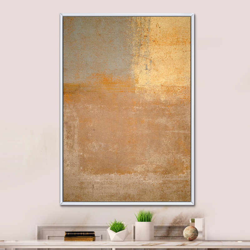 Gris et beige abstrait - art mural moderne et contemporain, H 12 po x l 8 po x P 1 po, Cadre flottant blanc