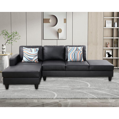 2-piece Faux Leather L-shape Lint Sectional Sofa