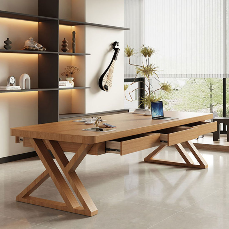 Bureau en bois massif avec tiroirs, H 29,53 po x l 78,74 po x P 31,5 po