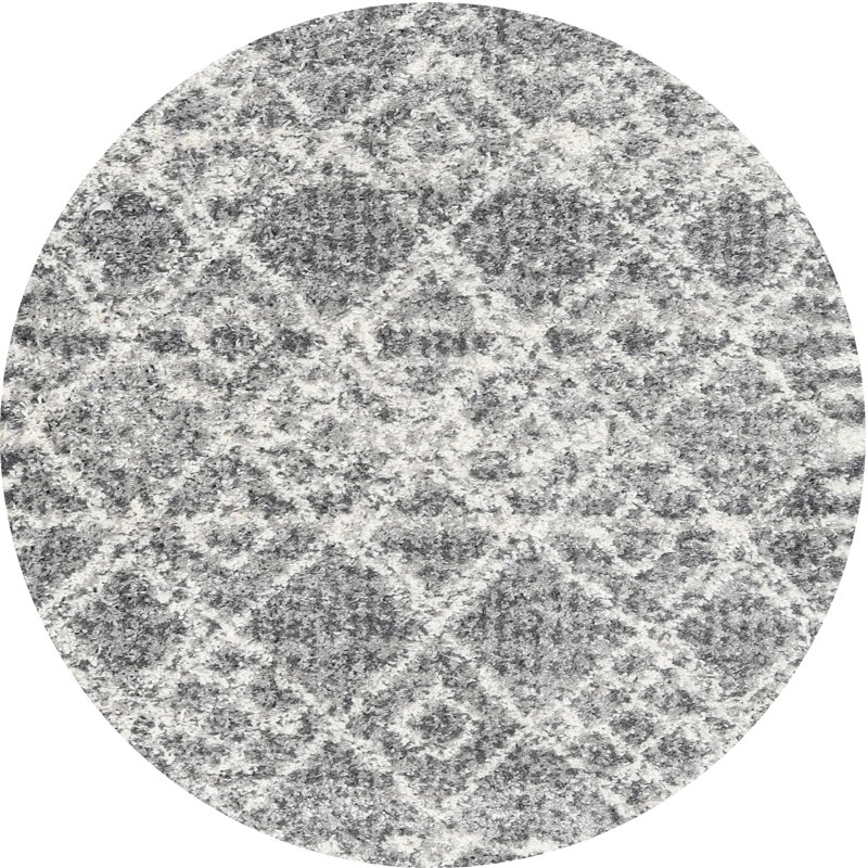 Tapis contemporain gris, Rond 7 pi x 7 pi