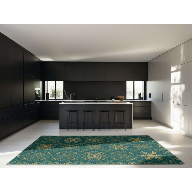 Soft Plush Eslinger Christmas Modern & Contemporary Abstract Area Rug in Blue – SageGreen Binding, 4x6