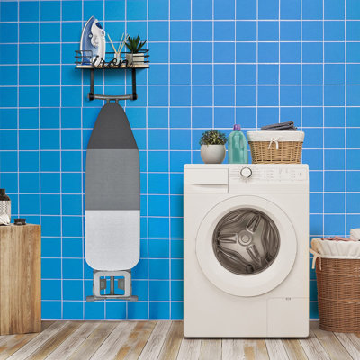 Hanger wall mount - Laundry Room Iron and ironing board Holder, Metal with Large Storage Wooden Base Basket and Removable Hooks (Black)