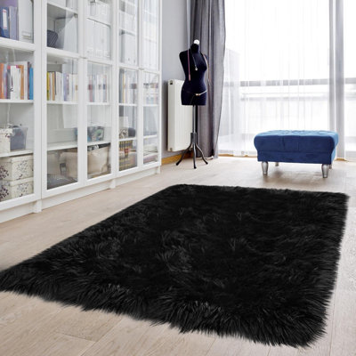 Tapis en fausse peau de mouton, tapis en fausse peau de mouton, noir