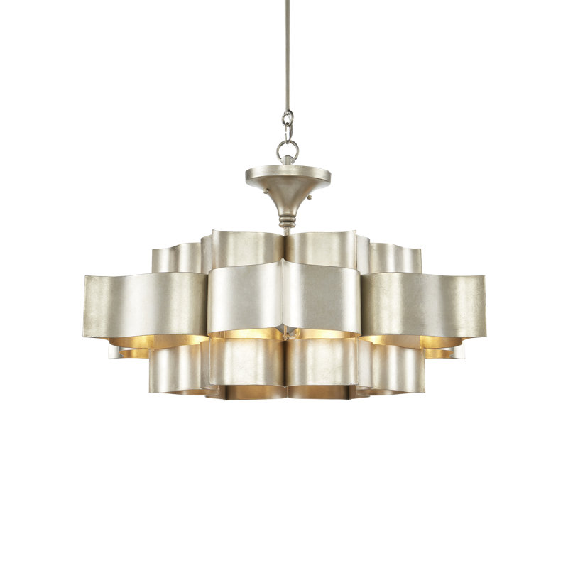 Grand Lotus 6 - Light Chandelier, Contemporary Silver Leaf