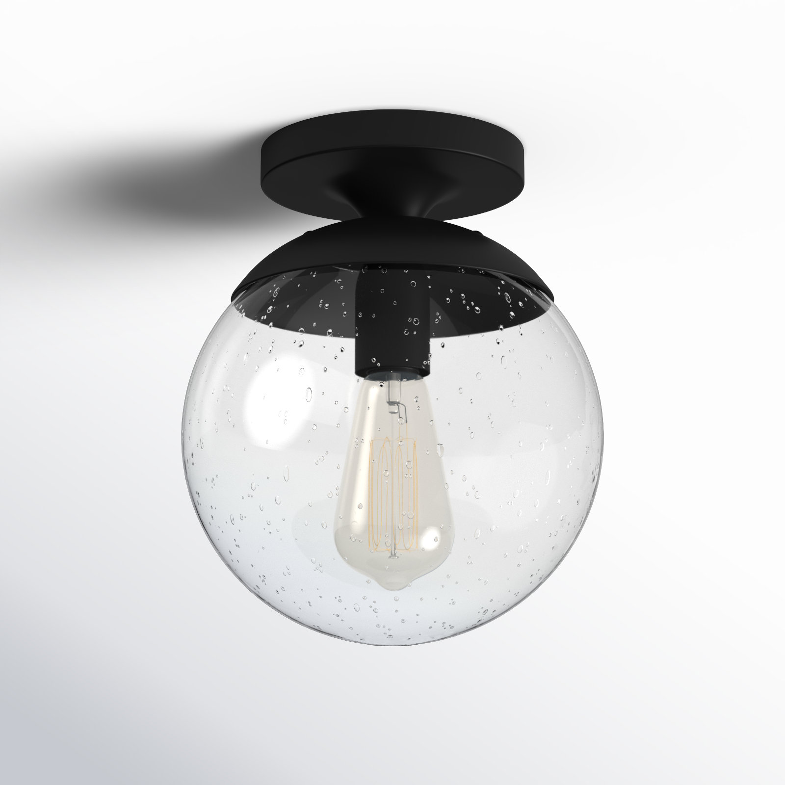 Meri Single Light Glass Semi Flush Mount, Clear, No, Midnight Black