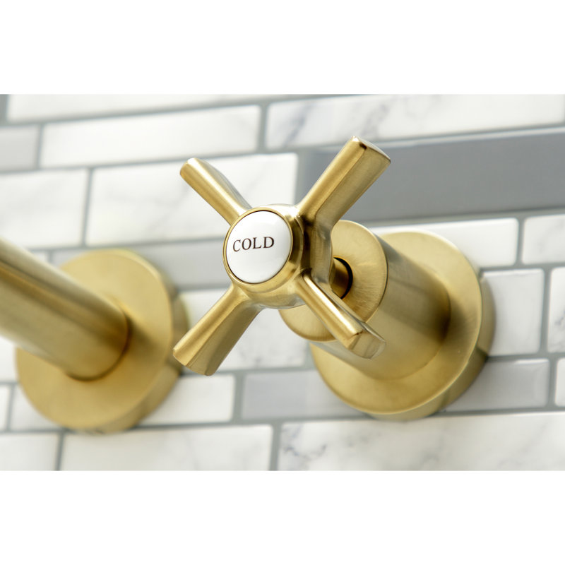 Kingston Brass Manhattan Two-Handle 3-Hole Wall Mount Roman Tub Faucet, Brushed Brass, X-Style
