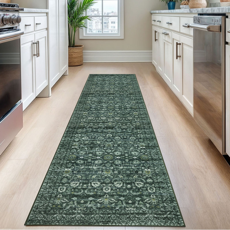 Tapis vert antidérapant lavable à la machine, Tapis de couloir 2 pi x 8 pi, Dark Green